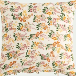 Housse de couette 240x220cm et 2 taies d'oreiller 63x63cm motif floral en coton lavé - orange