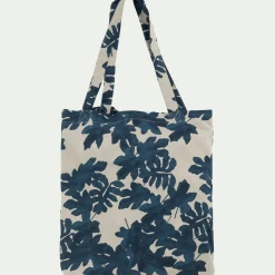 Housse de couette 260x240cm et 2 taies d'oreiller 63x63cm en coton avec motif feuilles - bleu