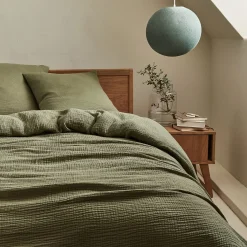 Housse de couette 260x240cm et 2 taies d'oreiller 63x63cm en double gaze de coton - vert sauge