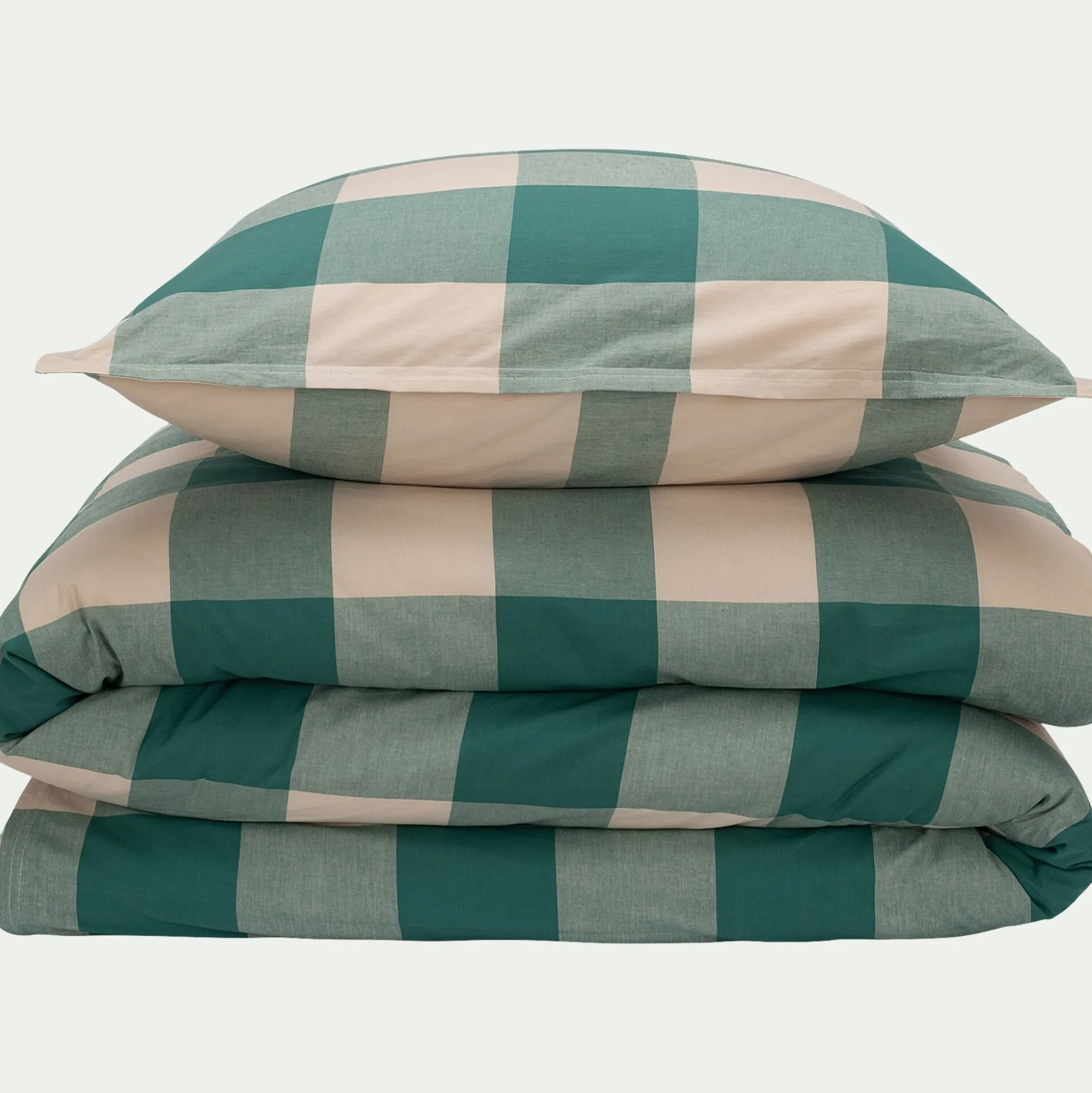 Housse de couette 240x220cm et 2 taies d'oreiller 63x63cm en coton lavé - vert