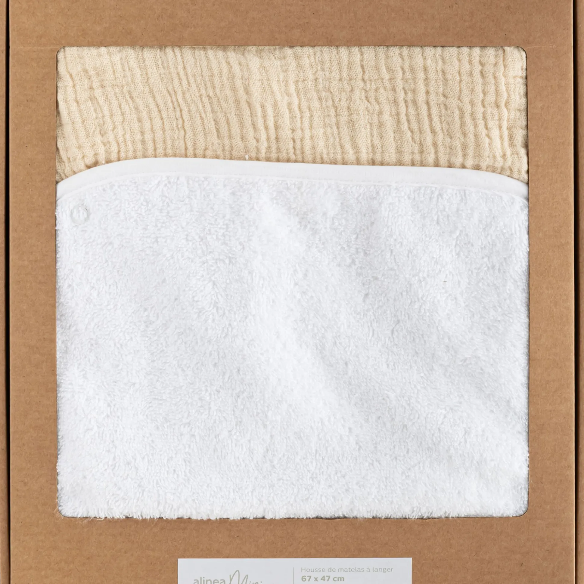 Housse de matelas à langer en gaze de coton bio 67x47cm - beige