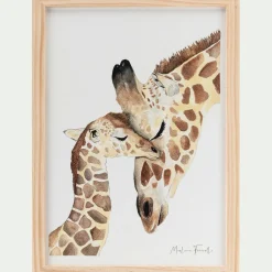 Image aquarelle encadrée famille de girafes - A4