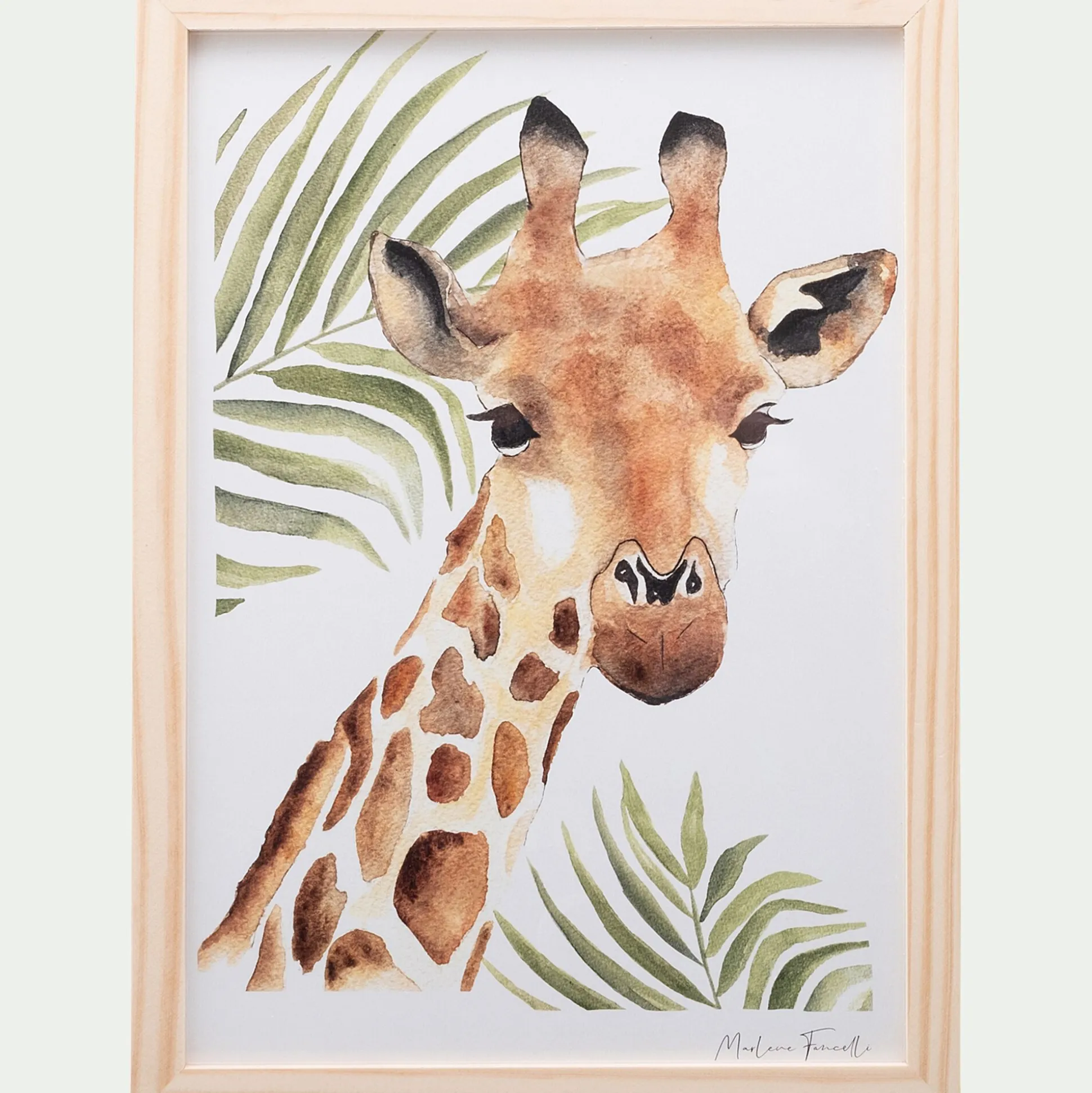 Image aquarelle encadrée girafe - A4