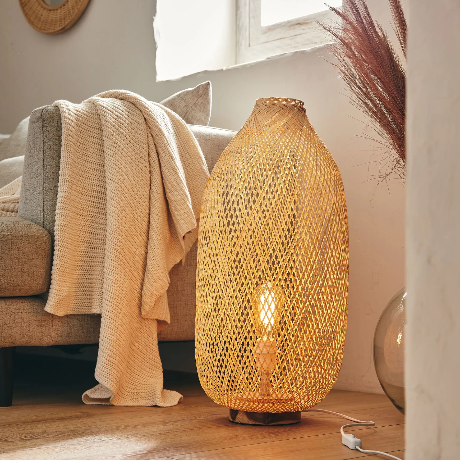 Lampe de sol électrifiée en bambou D30cm - naturel
