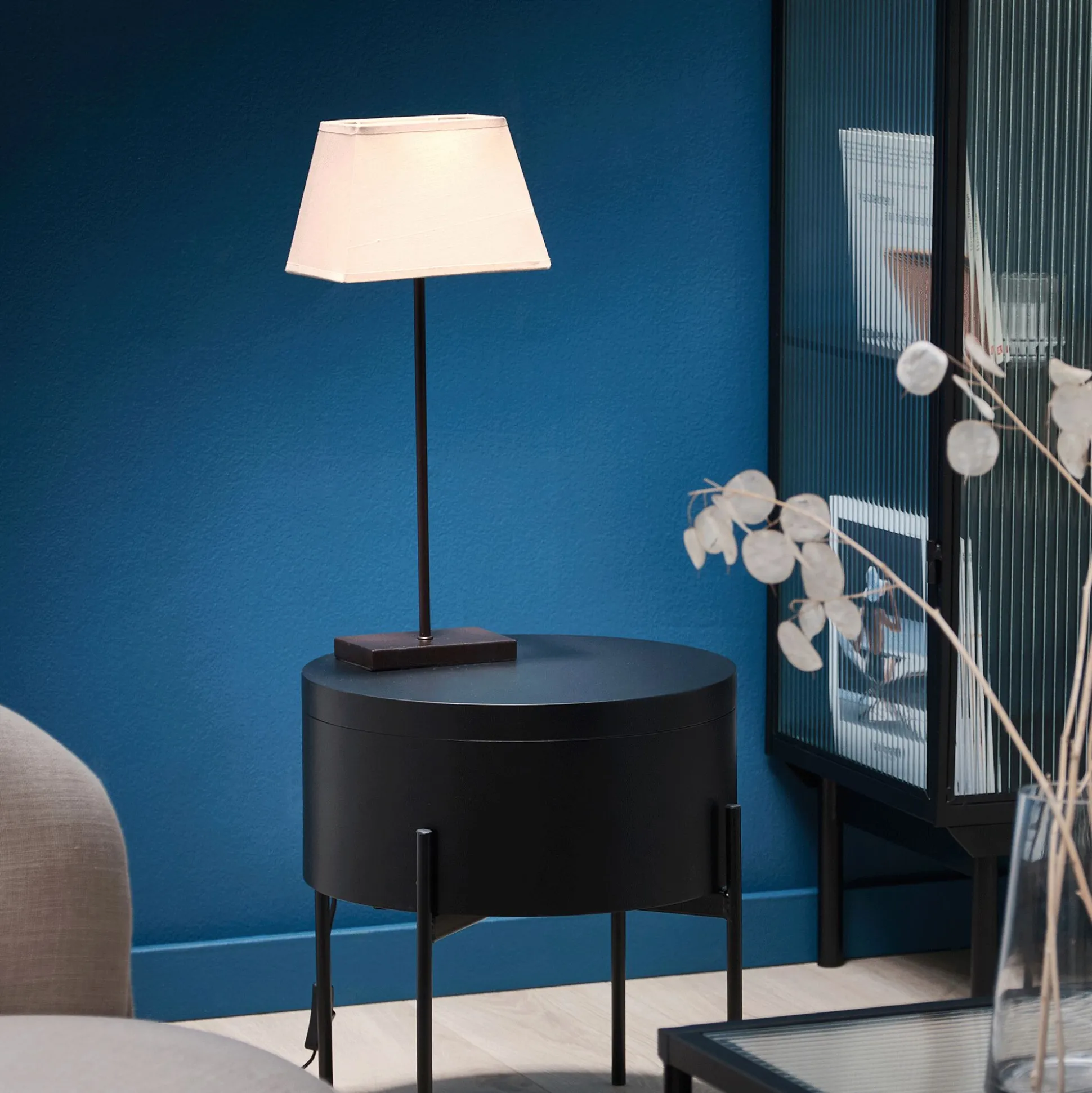 Lampe métal avec abat-jour H47cm - taupe clair