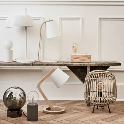 Lampe à poser en bois et coton H43cm E14
