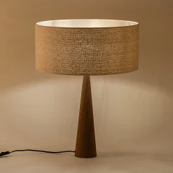 Lampe à poser en métal effet bois foncé et jute - beige D50cm