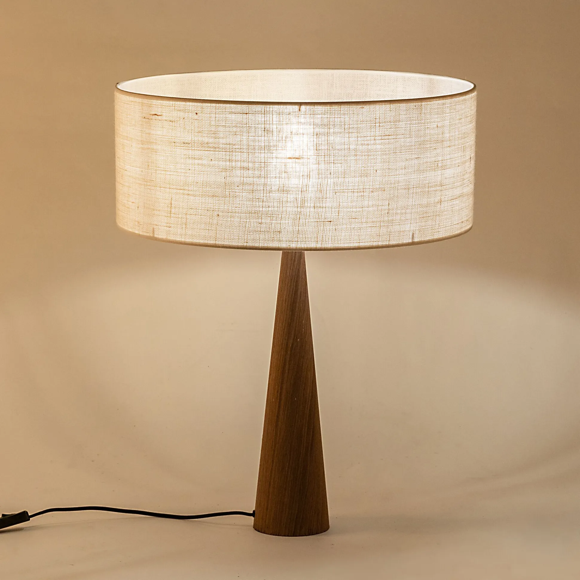 Lampe à poser en métal effet bois et coton - blanc écru D50cm