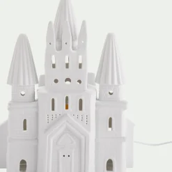 Lampe à poser électrifiée forme château en porcelaine H25cm - blanc