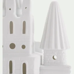 Lampe à poser électrifiée forme château en porcelaine H25cm - blanc