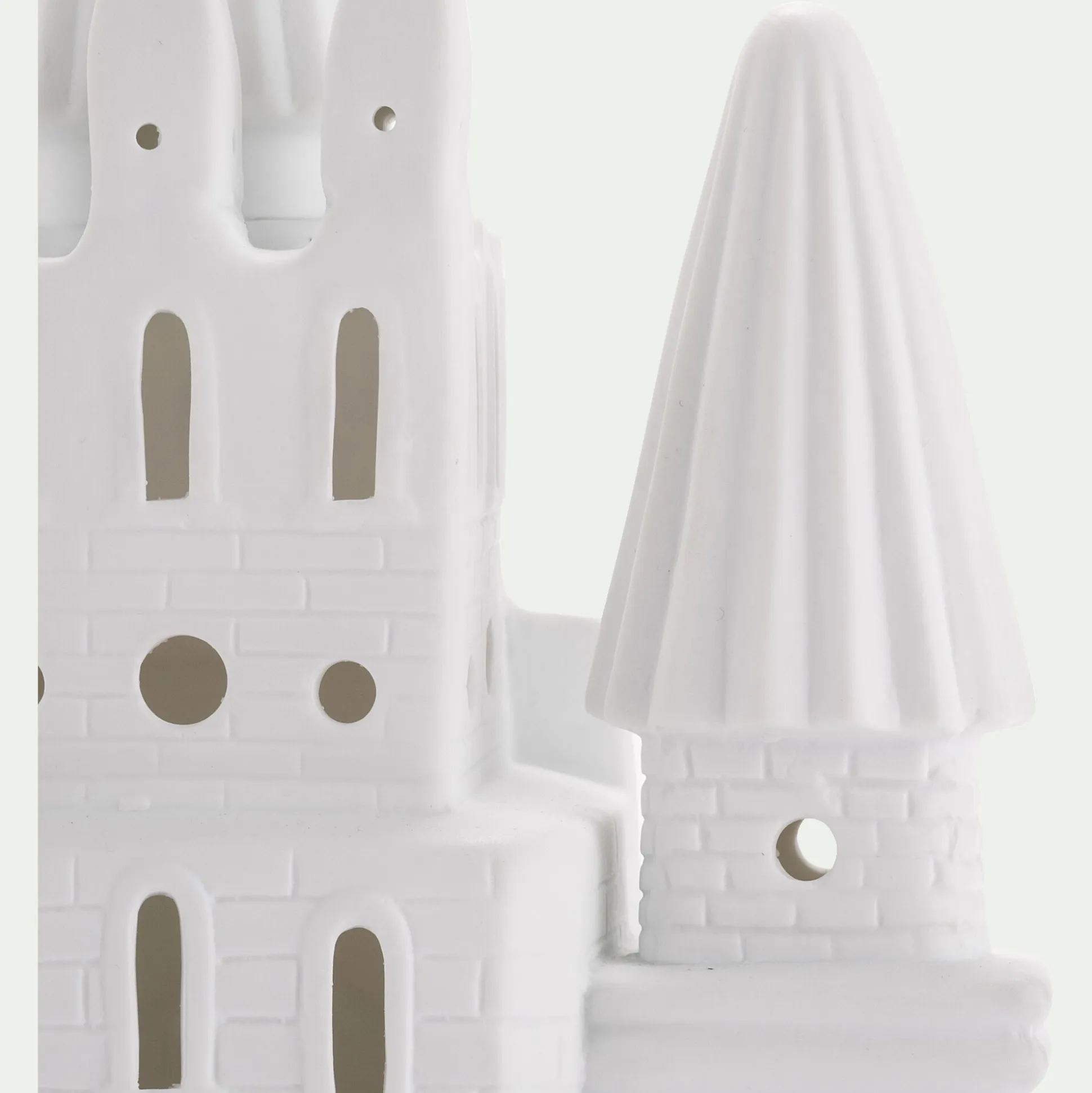Lampe à poser électrifiée forme château en porcelaine H25cm - blanc