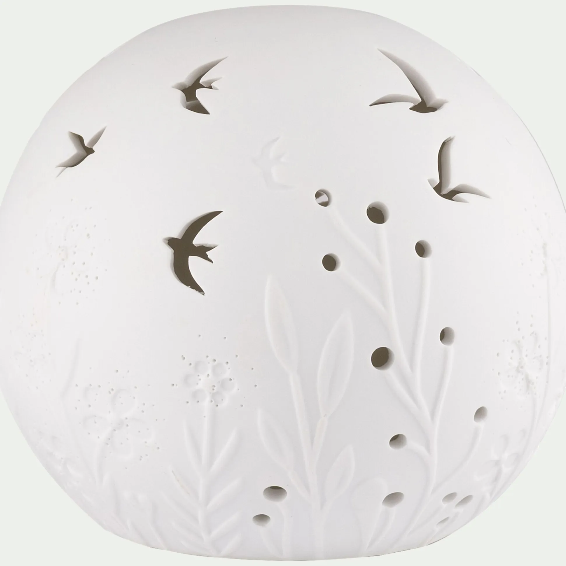 Lampe à poser électrifiée forme globe ajouré en porcelaine D16cm - blanc