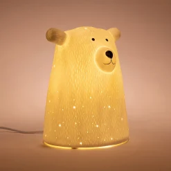 Lampe à poser électrifiée forme ours en porcelaine H16,2cm - blanc