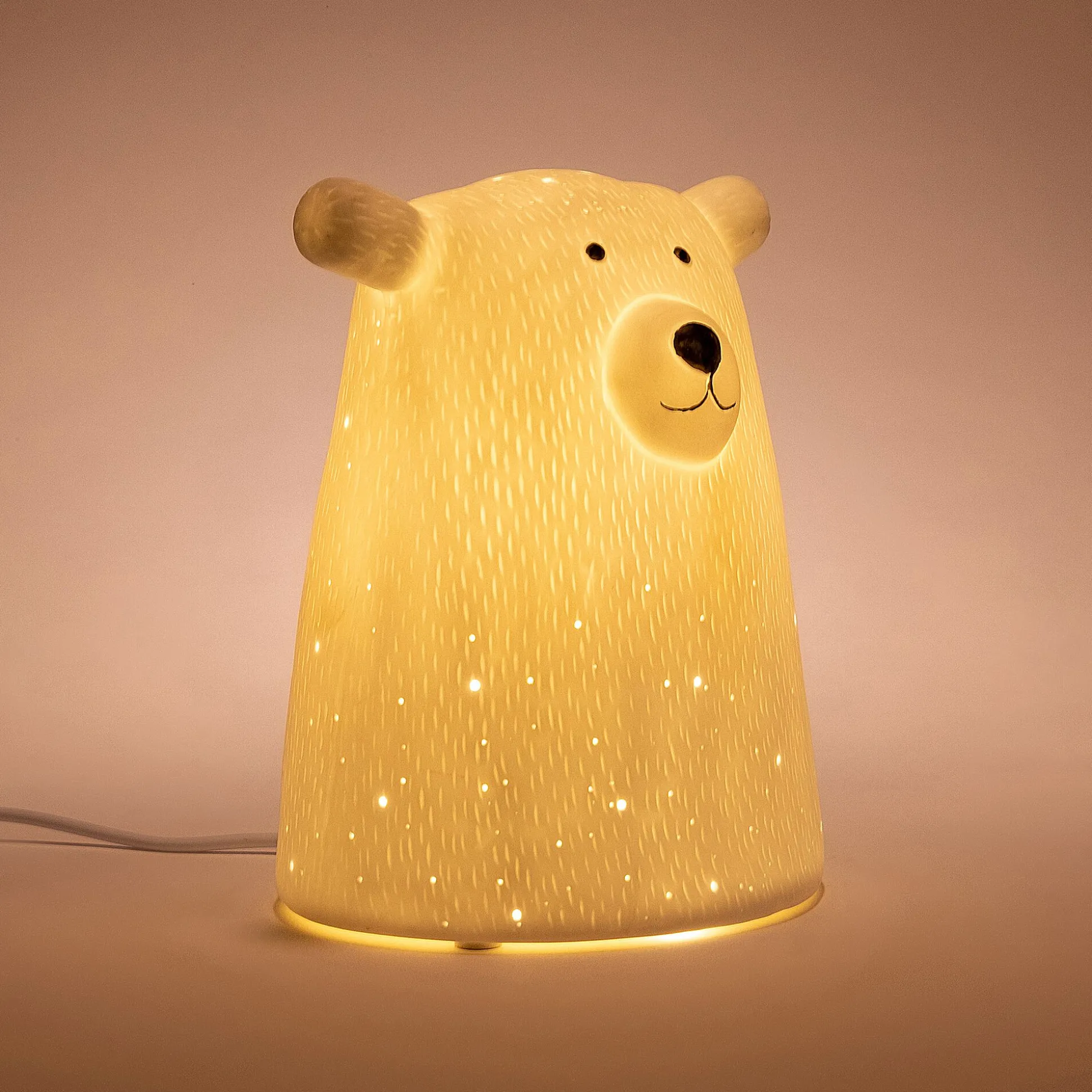 Lampe à poser électrifiée forme ours en porcelaine H16,2cm - blanc