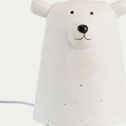 Lampe à poser électrifiée forme ours en porcelaine H16,2cm - blanc