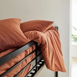 Linge de lit uni en coton - brun rustrel