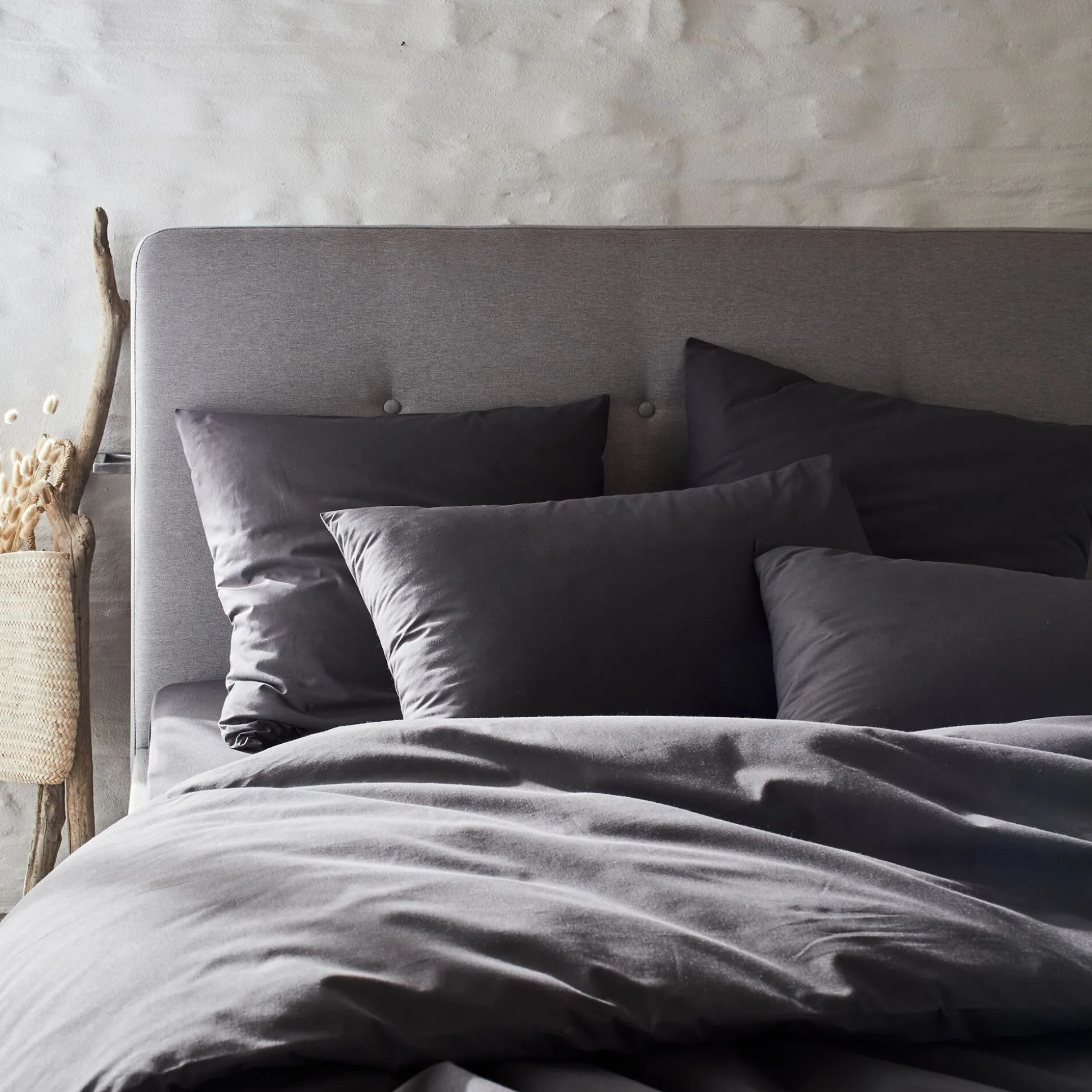 Linge de lit uni en coton - gris ardoise
