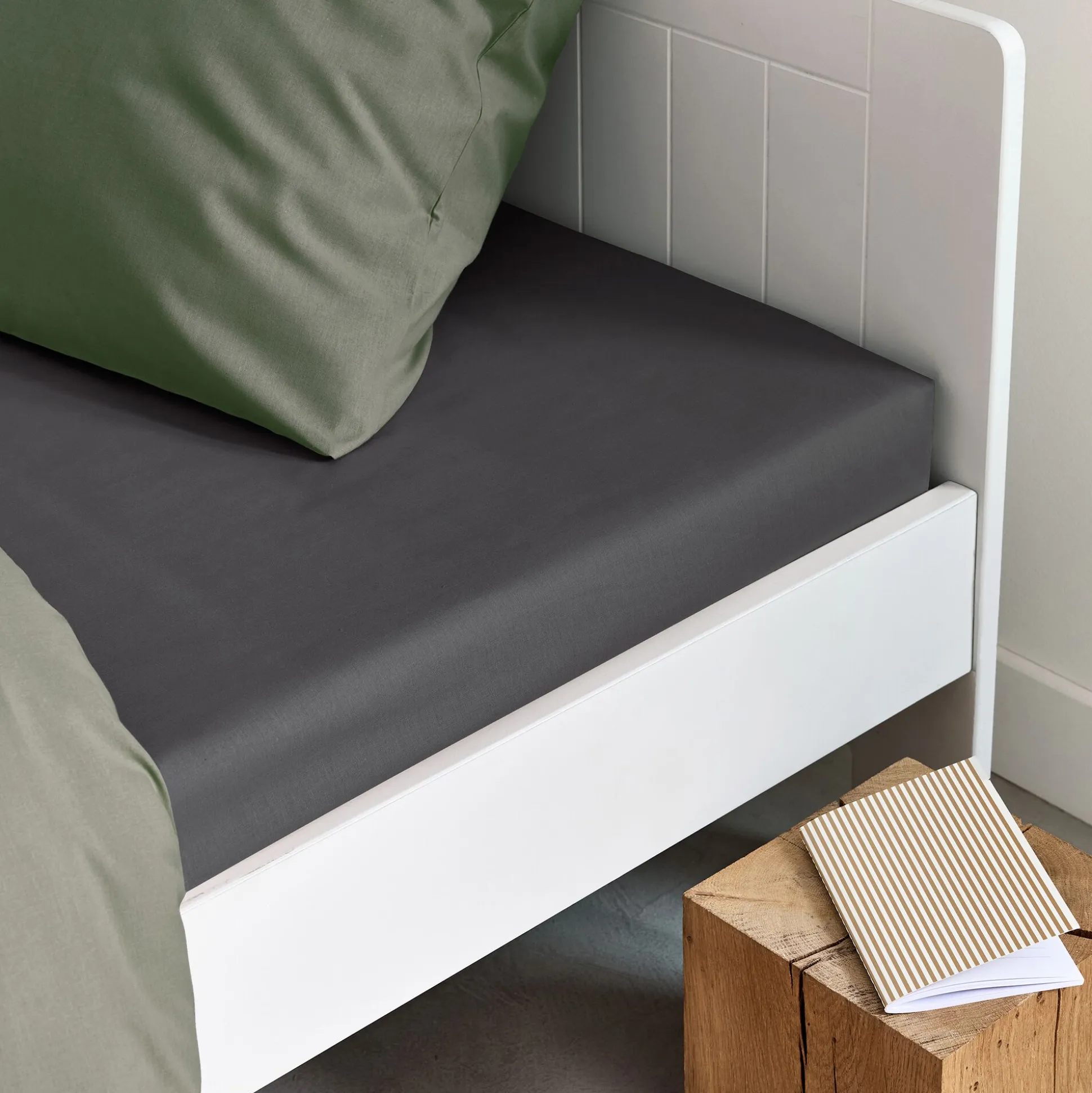 Linge de lit uni en coton - gris ardoise