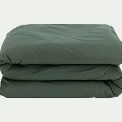 Linge de lit uni en coton - vert cèdre