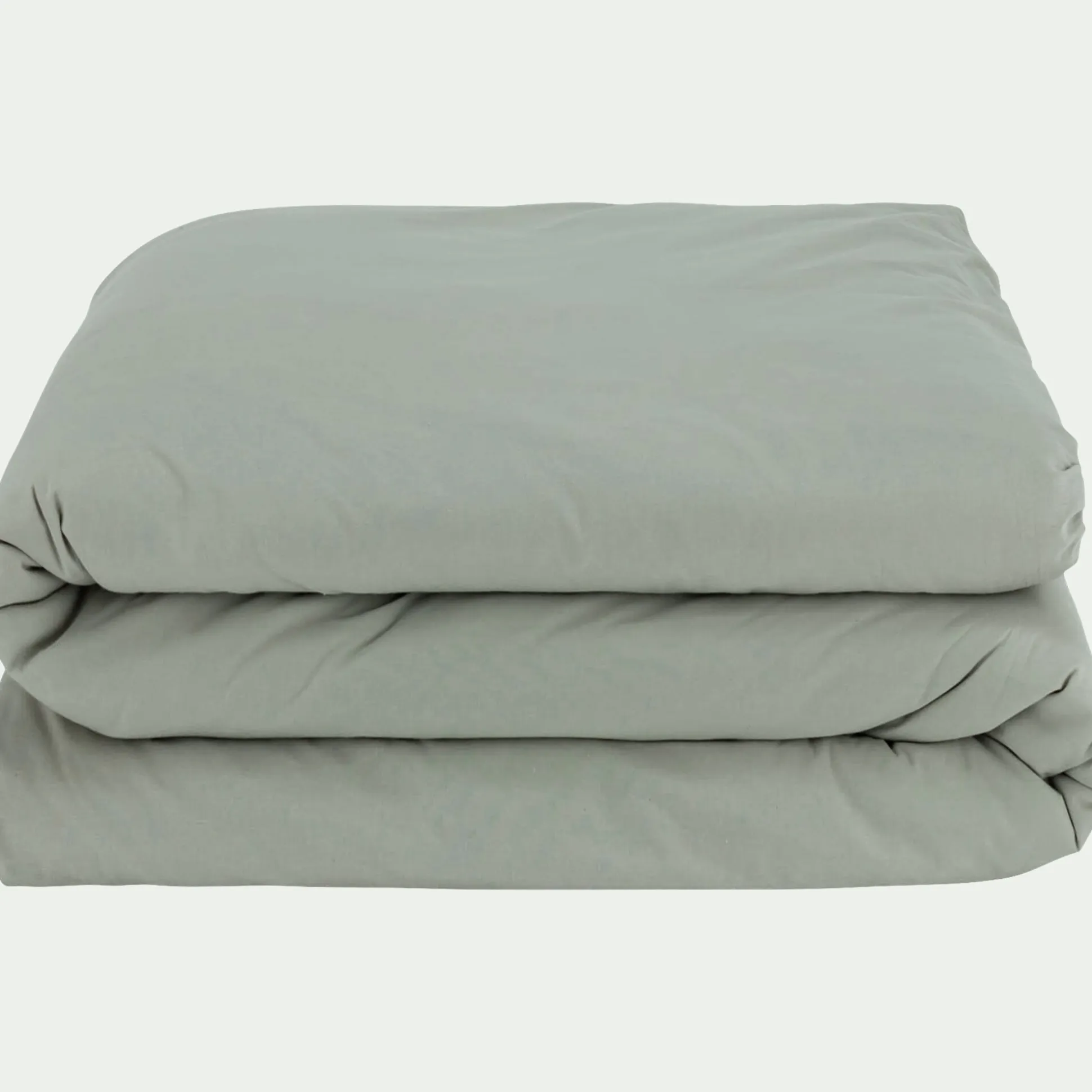Linge de lit uni en coton - vert olivier