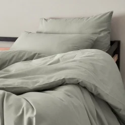 Linge de lit uni en coton - vert olivier