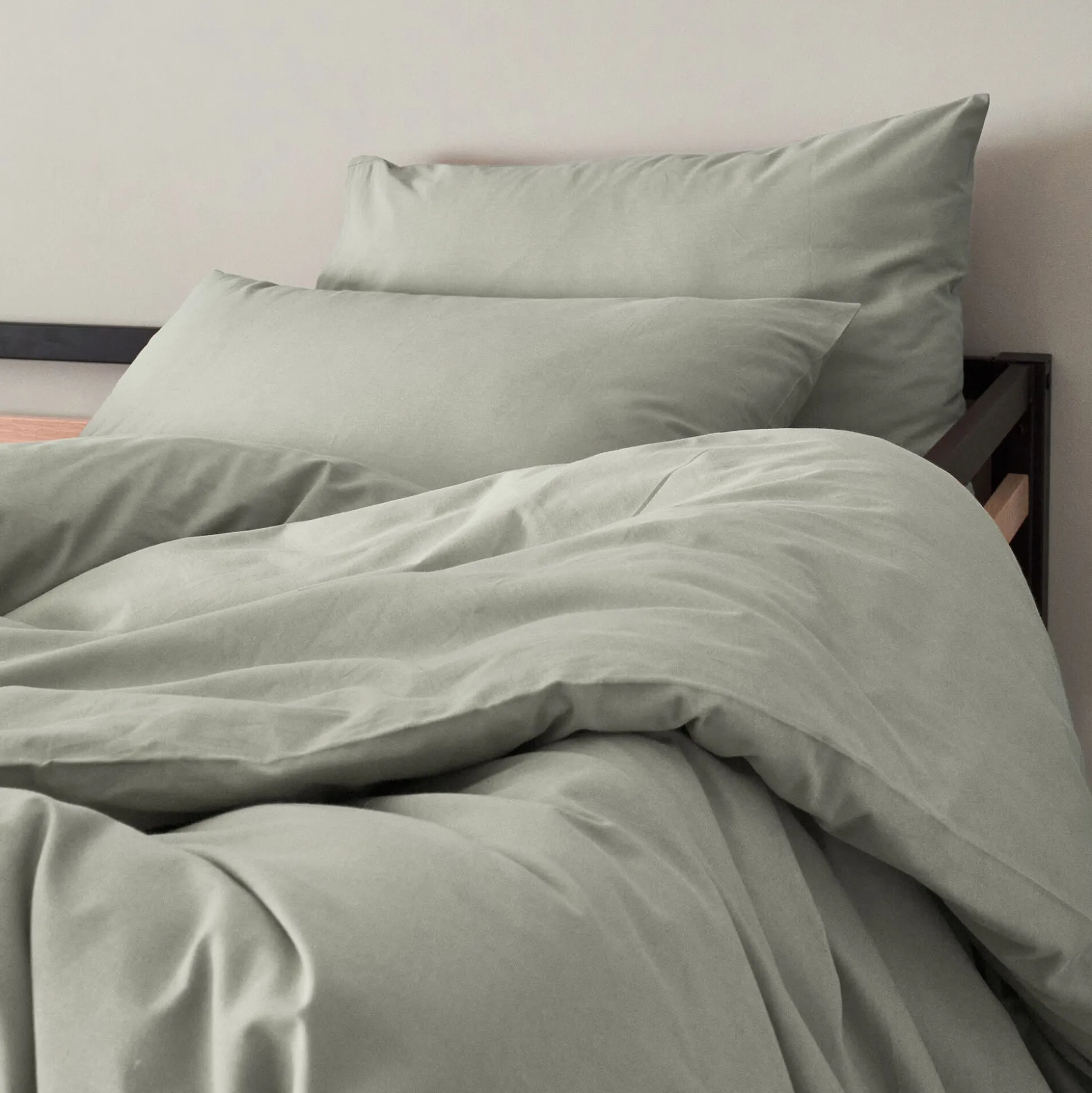 Linge de lit uni en coton - vert olivier
