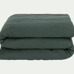 Linge de lit uni en lin lavé - vert cèdre