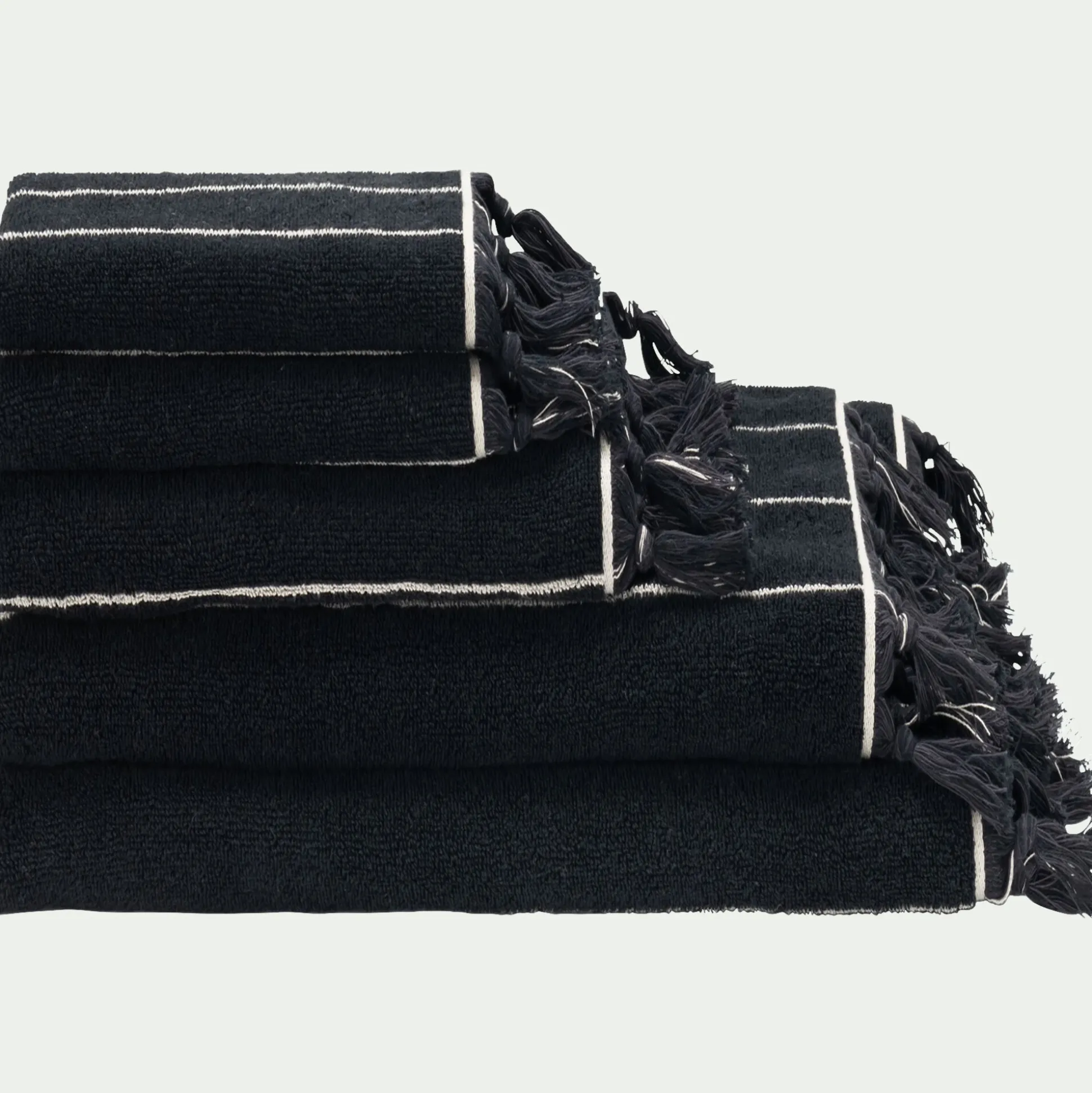 Linge de toilette rayé en coton - noir