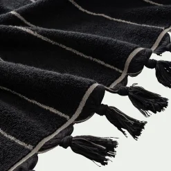 Linge de toilette rayé en coton - noir