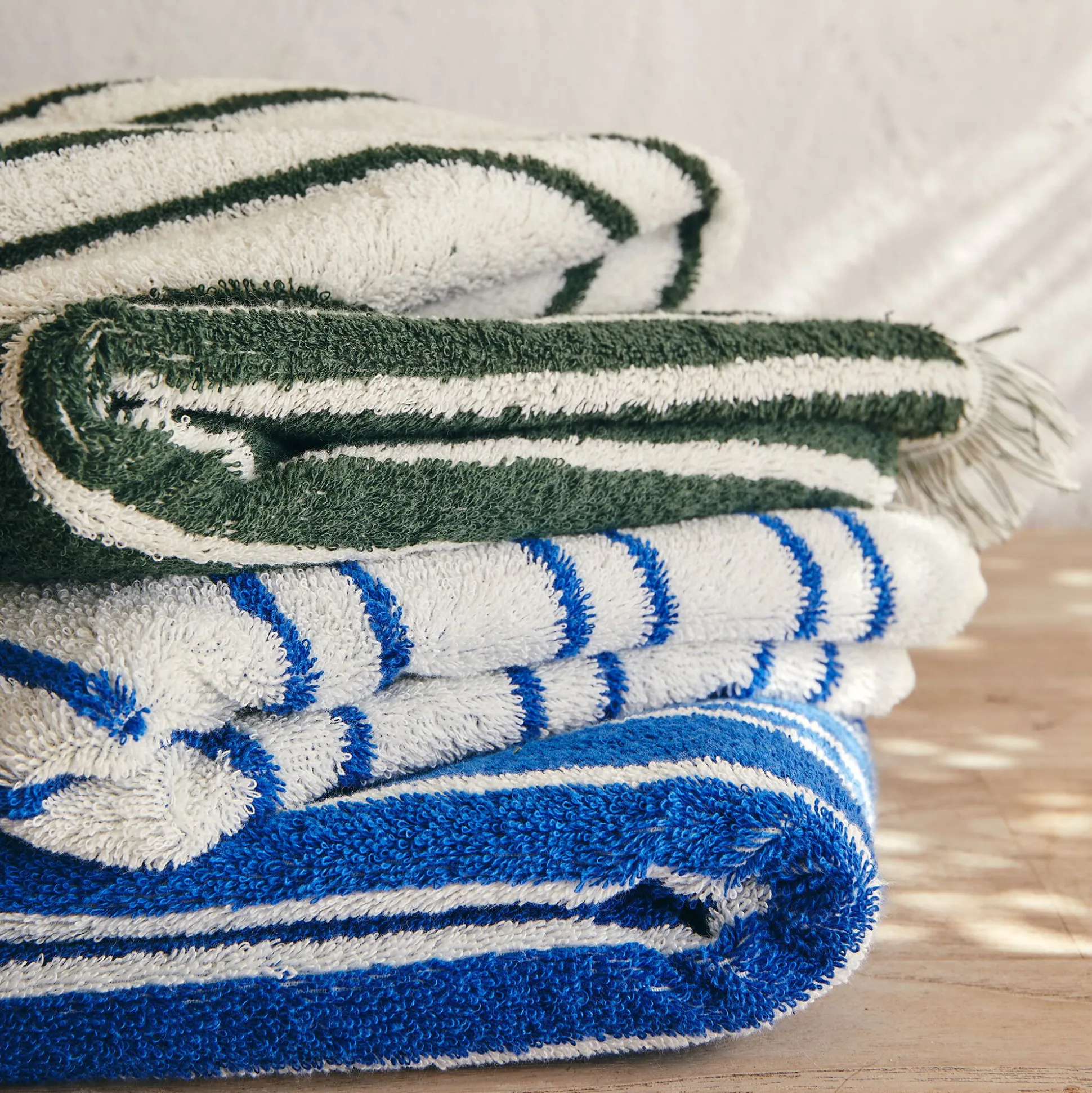Linge de toilette à rayures en coton - bleu