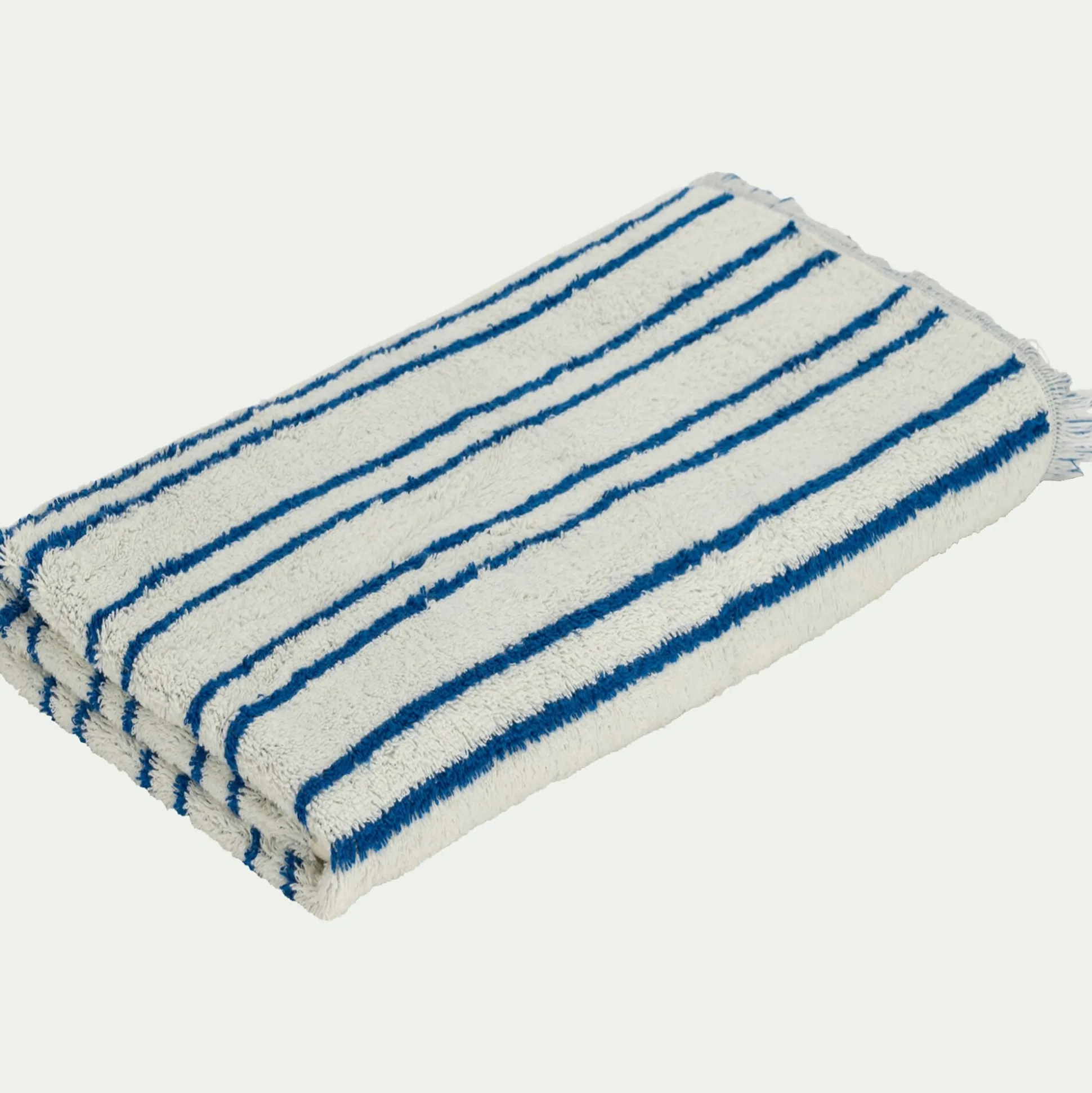 Linge de toilette à rayures en coton - bleu