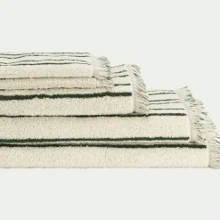 Linge de toilette à rayures en coton - vert