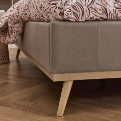 Lit-coffre 2 places recouvert de tissu - beige 140x200cm