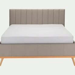 Lit-coffre 2 places recouvert de tissu - beige 140x200cm