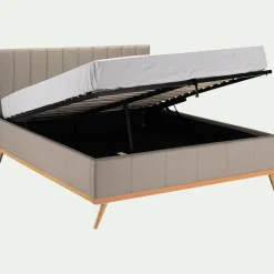 Lit-coffre 2 places recouvert de tissu - beige 140x200cm