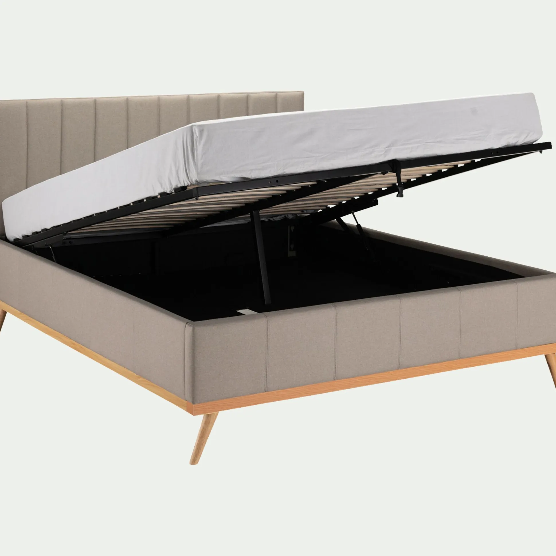 Lit-coffre 2 places recouvert de tissu - beige 140x200cm