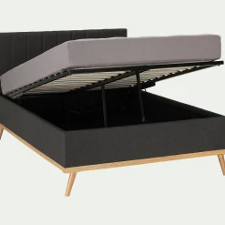 Lit-coffre 2 places recouvert de tissu - gris 160x200cm
