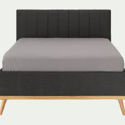 Lit-coffre 2 places recouvert de tissu - gris 160x200cm