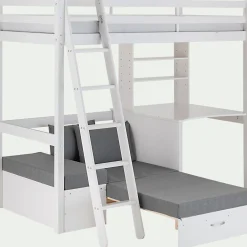 Lit enfant haut 1 place en pin 90x200cm - blanc
