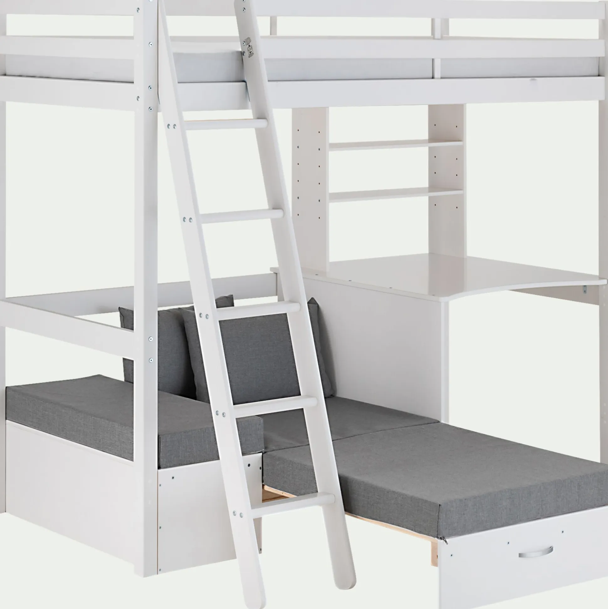 Lit enfant haut 1 place en pin 90x200cm - blanc