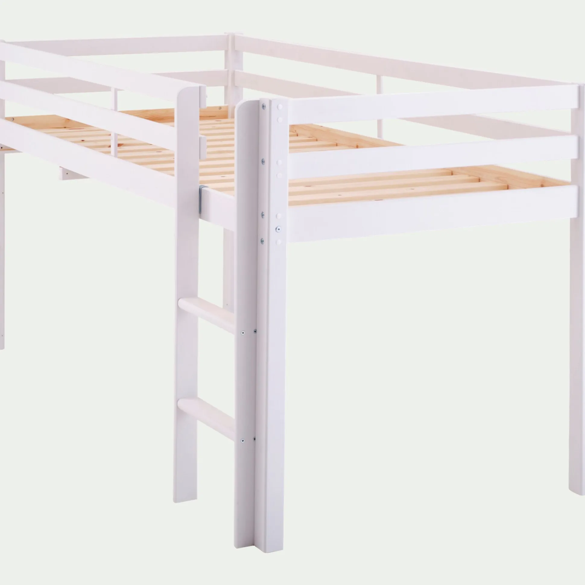 Lit enfant mi-haut 1 place en pin massif 90x200cm - blanc