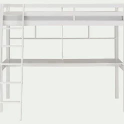 Lit mezzanine en pin 90x200cm avec bureau - blanc