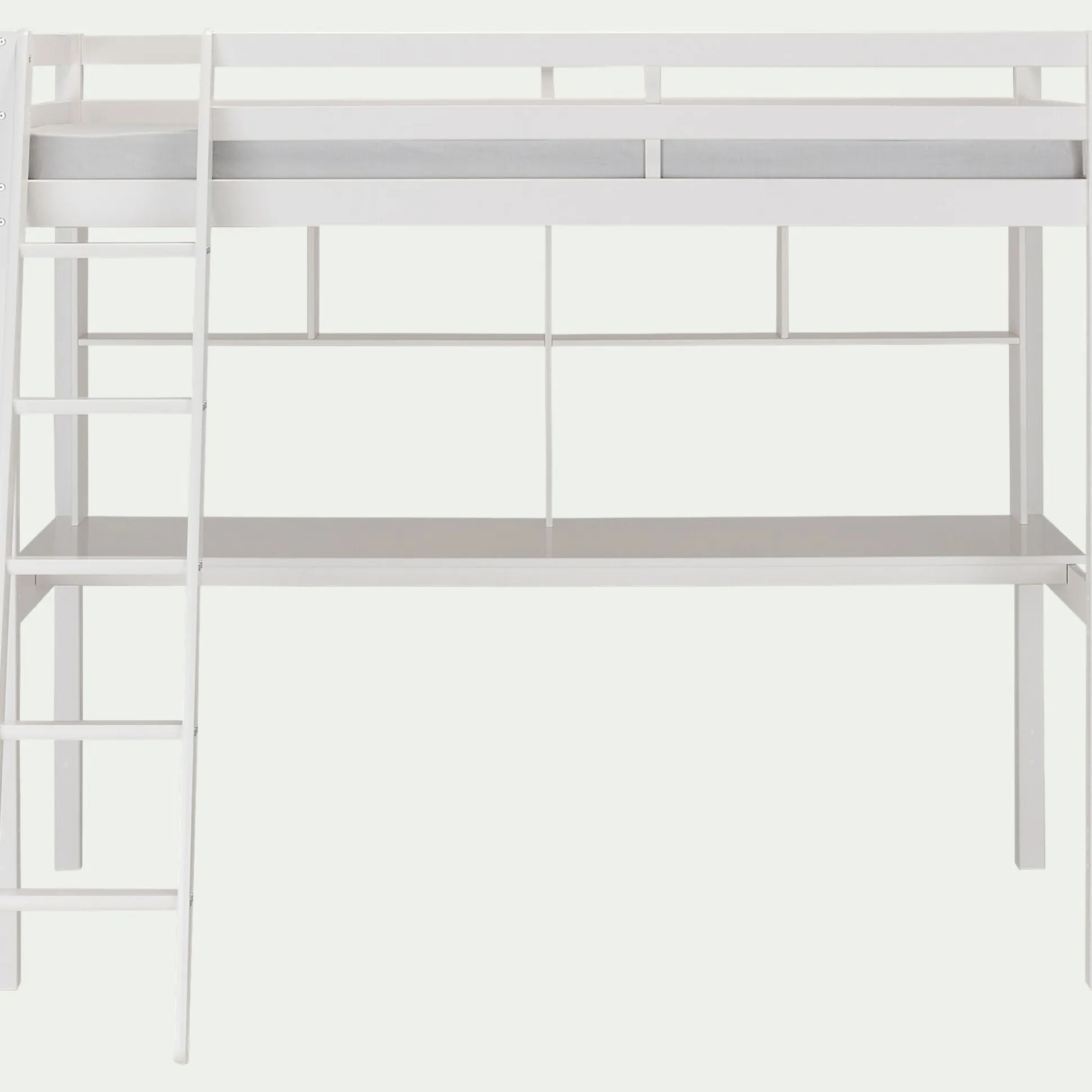 Lit mezzanine en pin 90x200cm avec bureau - blanc