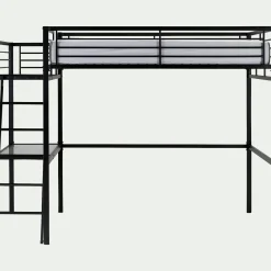 Lit mezzanine 2 places en acier avec bureau en verre - noir 140x200cm