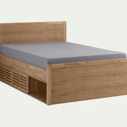 Lit 2 places avec tête de lit en acacia 160x200cm - bois clair