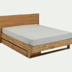 Lit 2 places avec tête de lit en bois d'acacia 160x200cm - bois clair