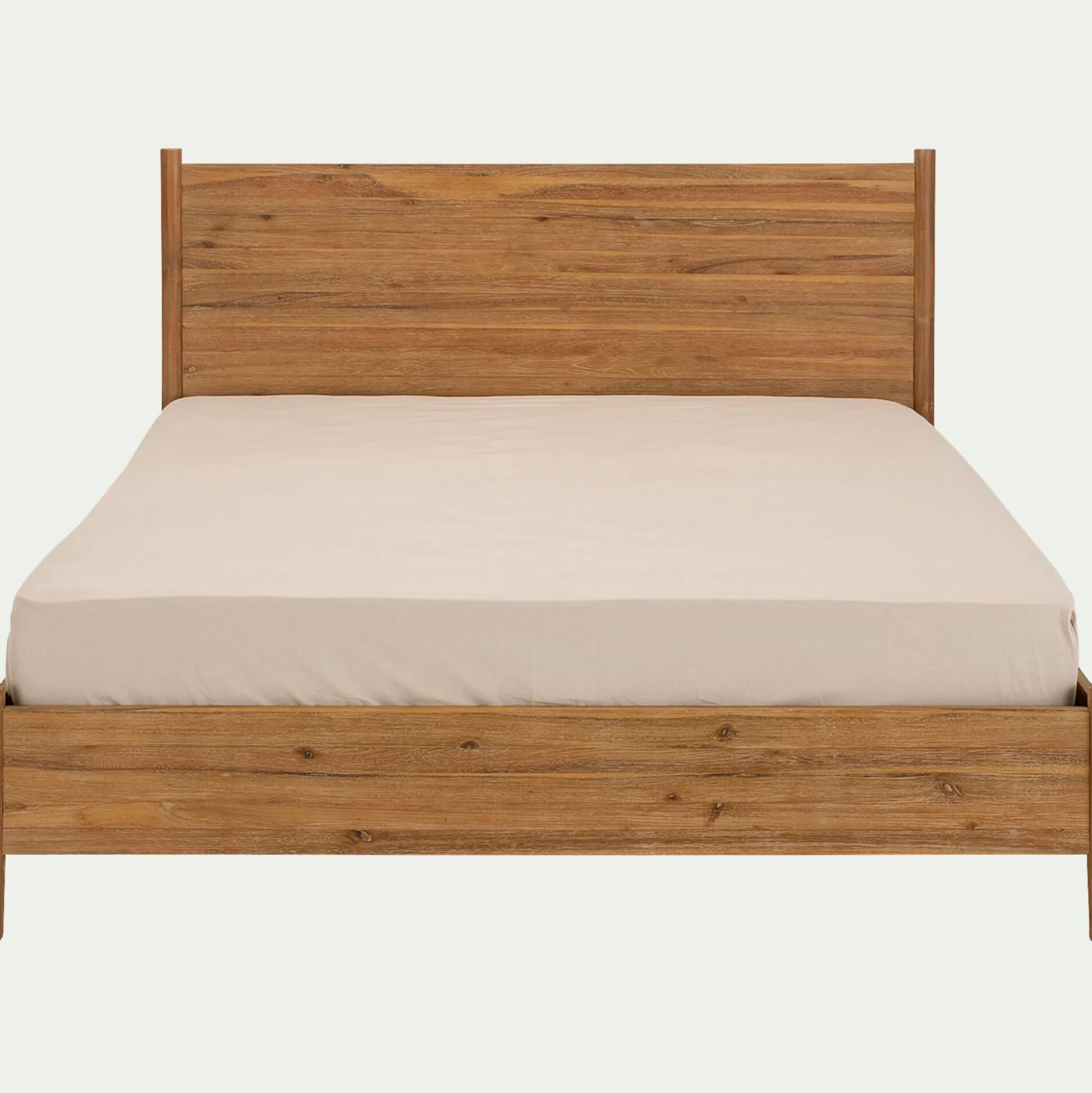 Lit 2 places avec tête de lit en bois d'acacia massif 160x200cm - bois clair