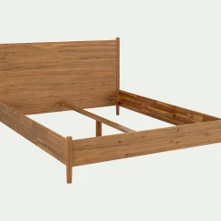 Lit 2 places avec tête de lit en bois d'acacia massif 160x200cm - bois clair