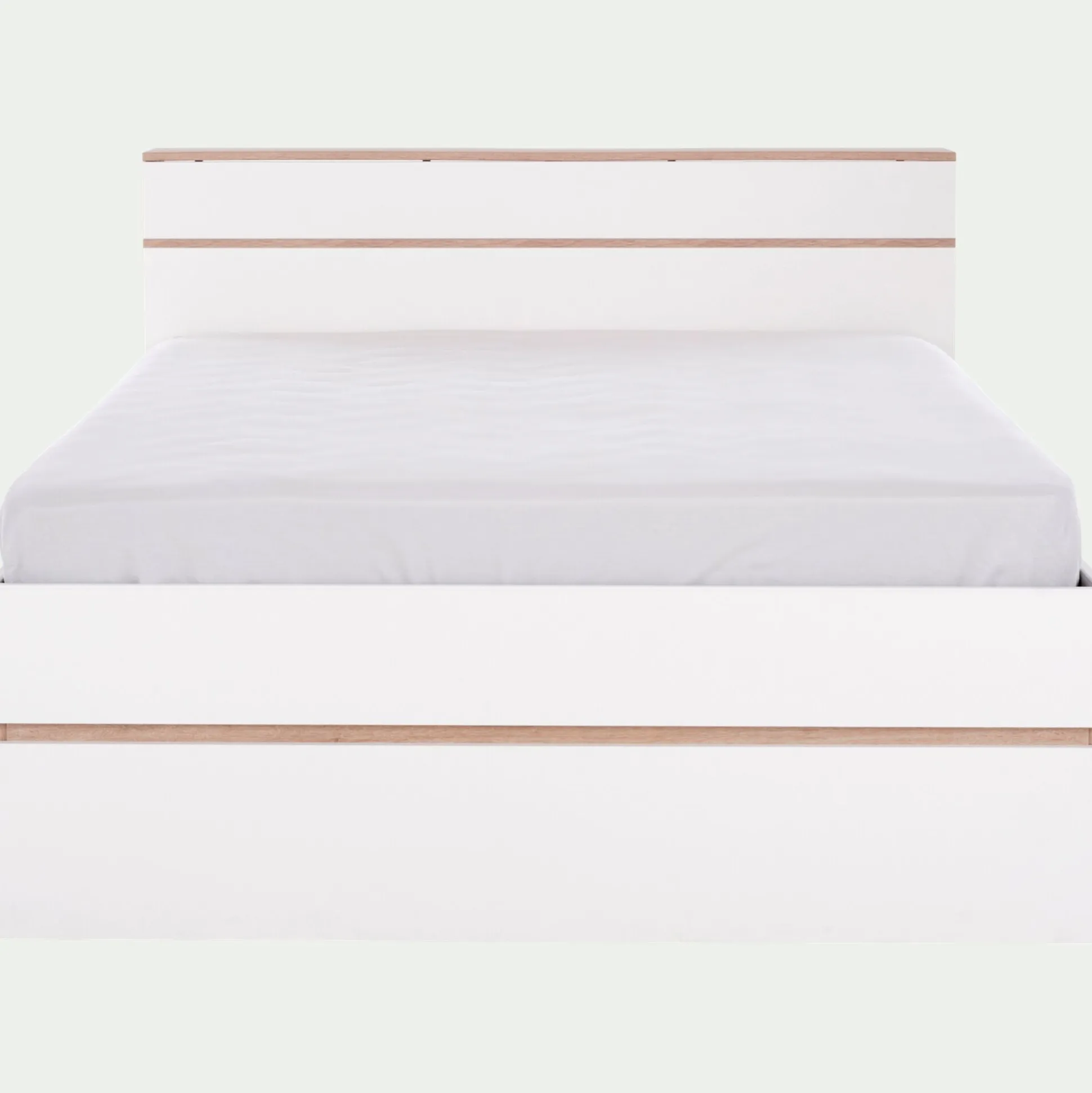 Lit 2 places avec tête de lit en bois 160x200cm - blanc