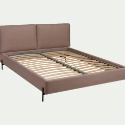 Lit 2 places avec tête de lit en tissu doux 180x200cm - brun rustrel